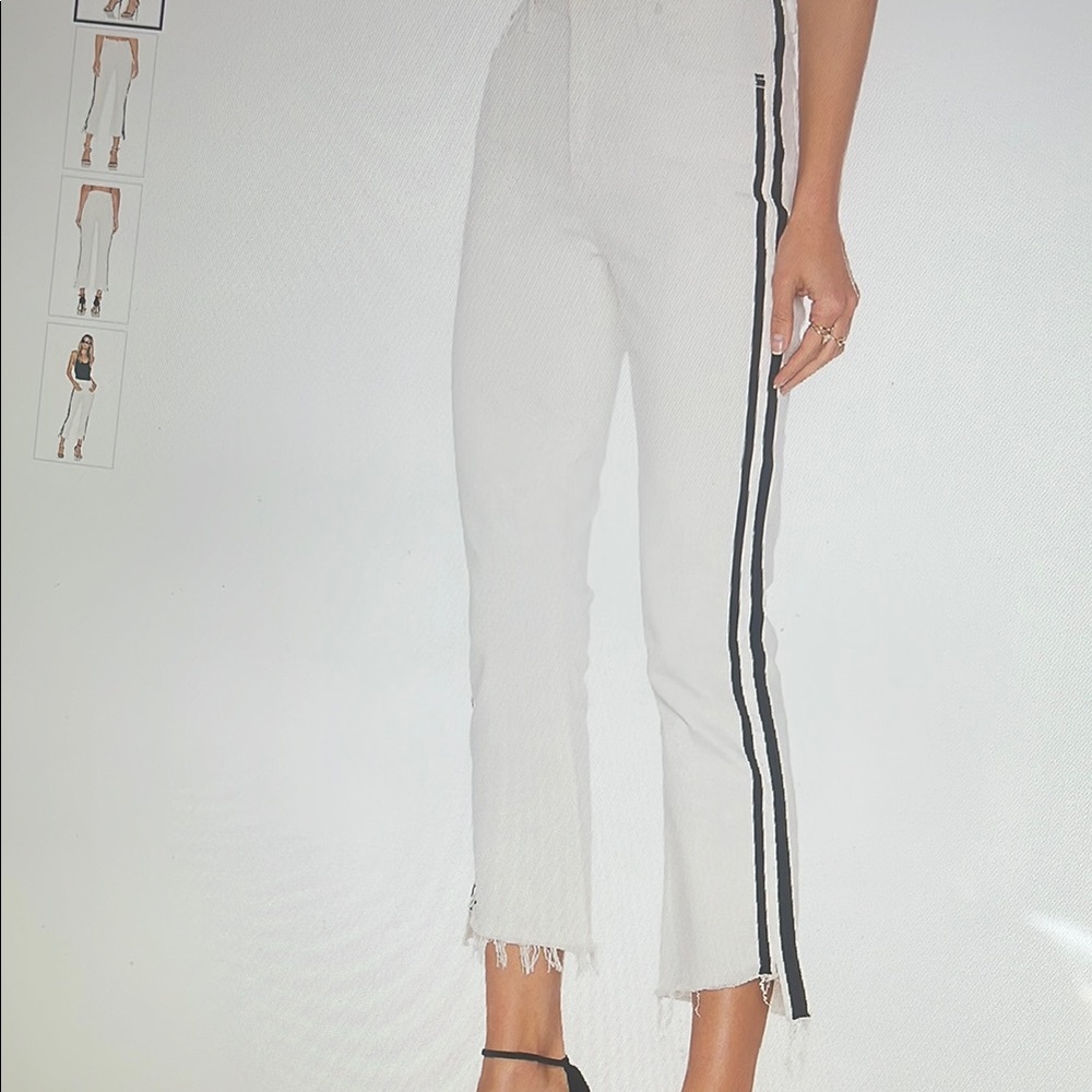 Mother white insider crop jeans with navy stripe